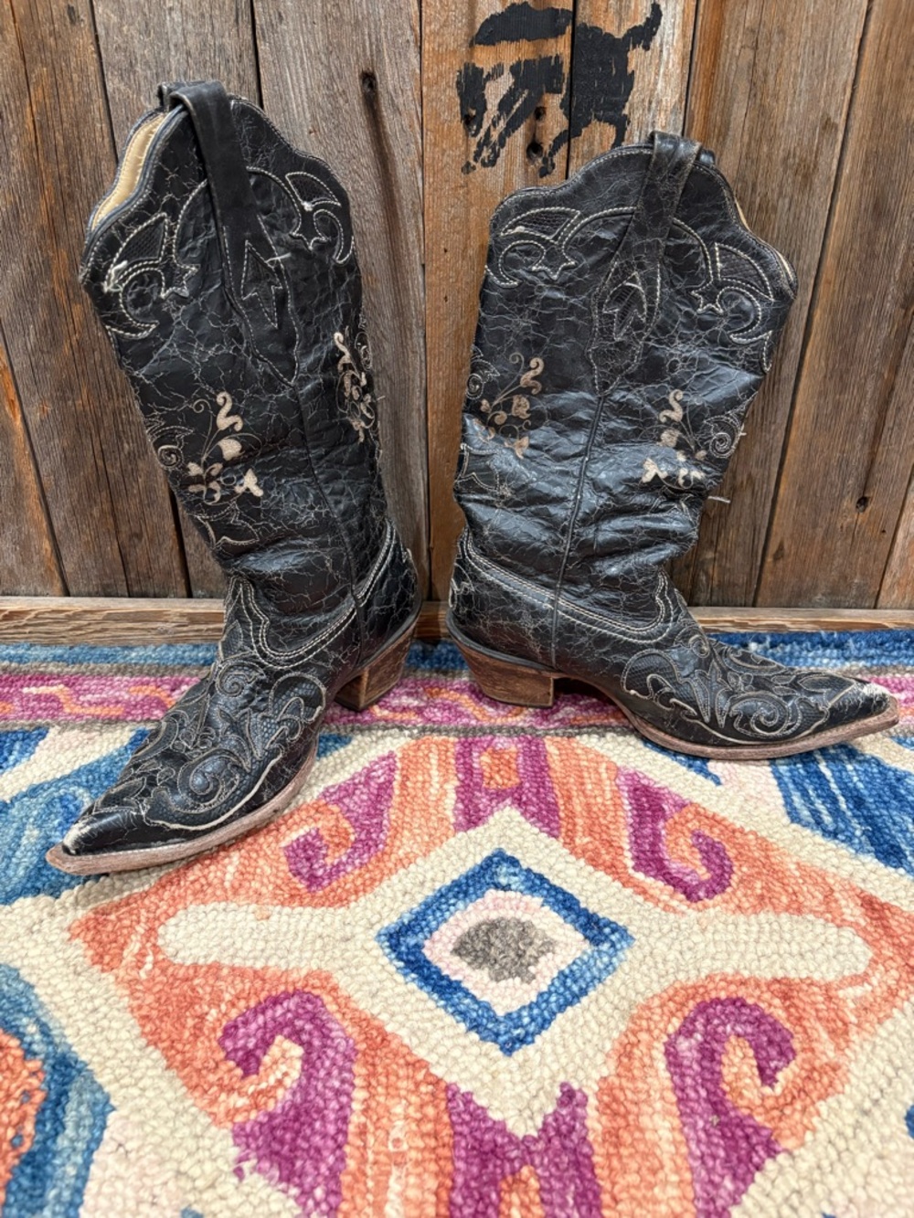 Corral Black Embroidered Leather Western Heeled Boots